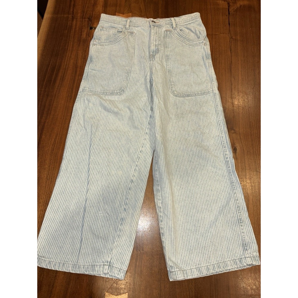 Free People Piper Mid Rise Crop Wide Leg Jeans Women's 29 8 Striped